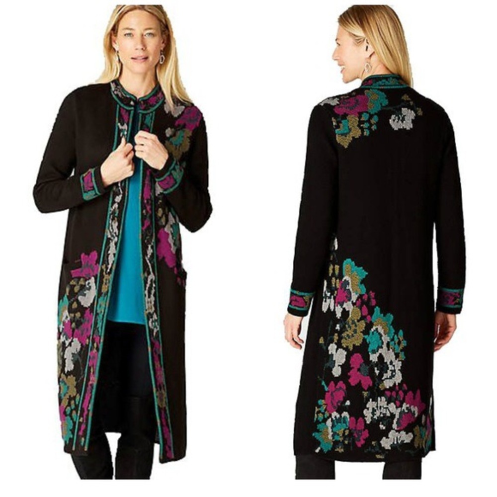 NWT - J Jill long black trailing flowers sweater